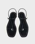 Lara Black Leather Sandal in black leather with a silver ball accent.