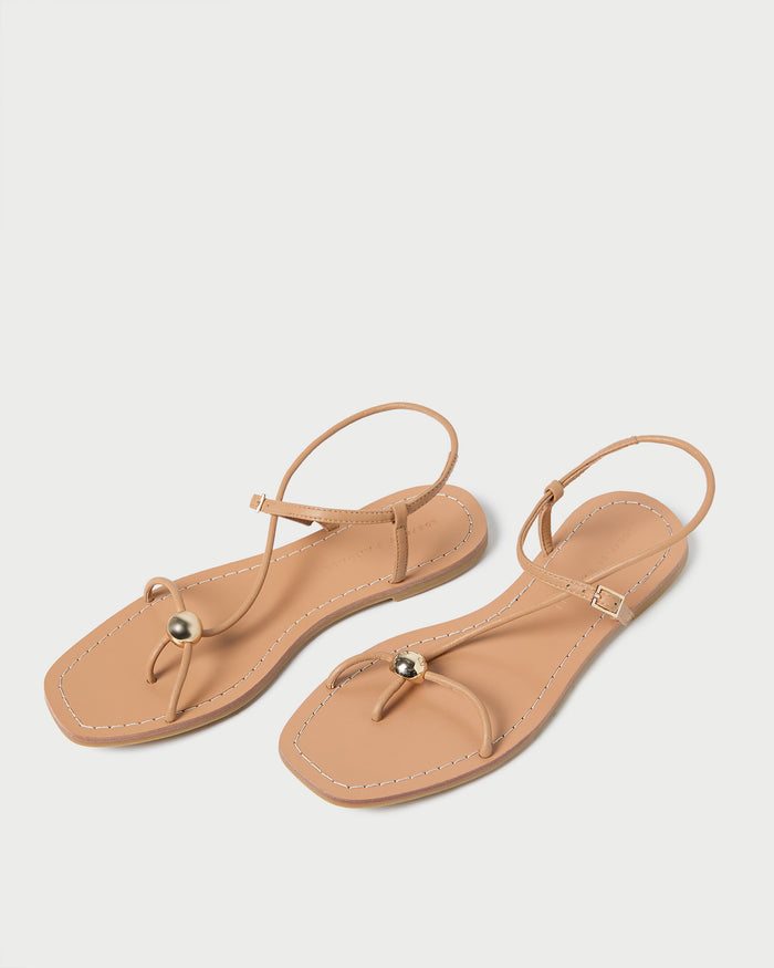 Lara Dune Leather Sandal in dune tan leather with a gold ball accent.