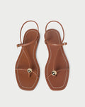 Lara Timber Leather Sandal in timber brown leather with a gold ball accent.