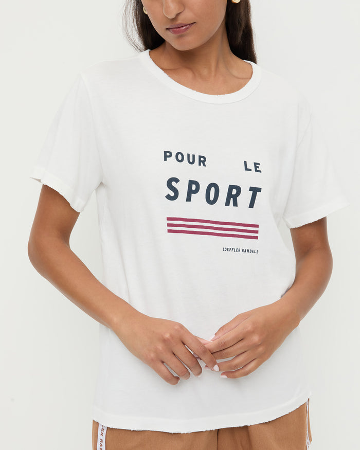 Le Bon Shoppe Sport Tee in white cotton and Cole Short in brown cotton.