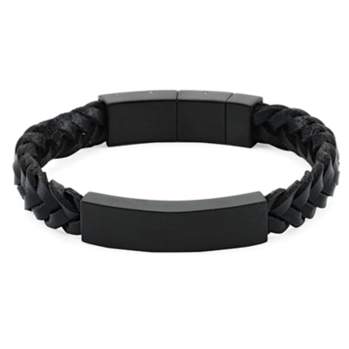 LEATHER CREMATION BRACELET-ONYX & BLACK BRAIDED