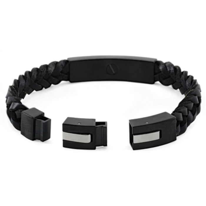 LEATHER CREMATION BRACELET-ONYX & BLACK BRAIDED