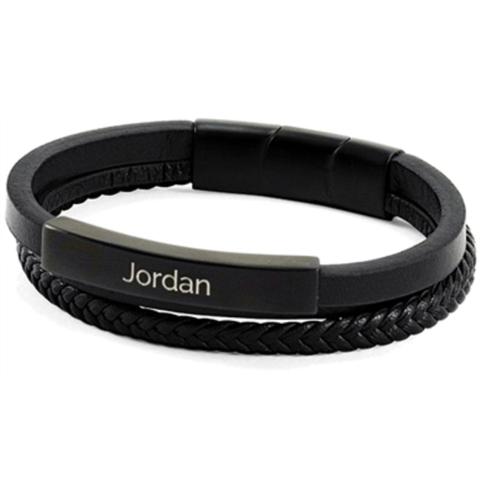LEATHER CREMATION BRACELET-ONYX & BLACK