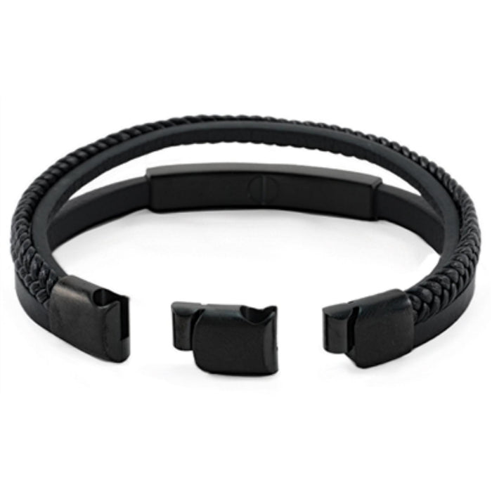 LEATHER CREMATION BRACELET-ONYX & BLACK