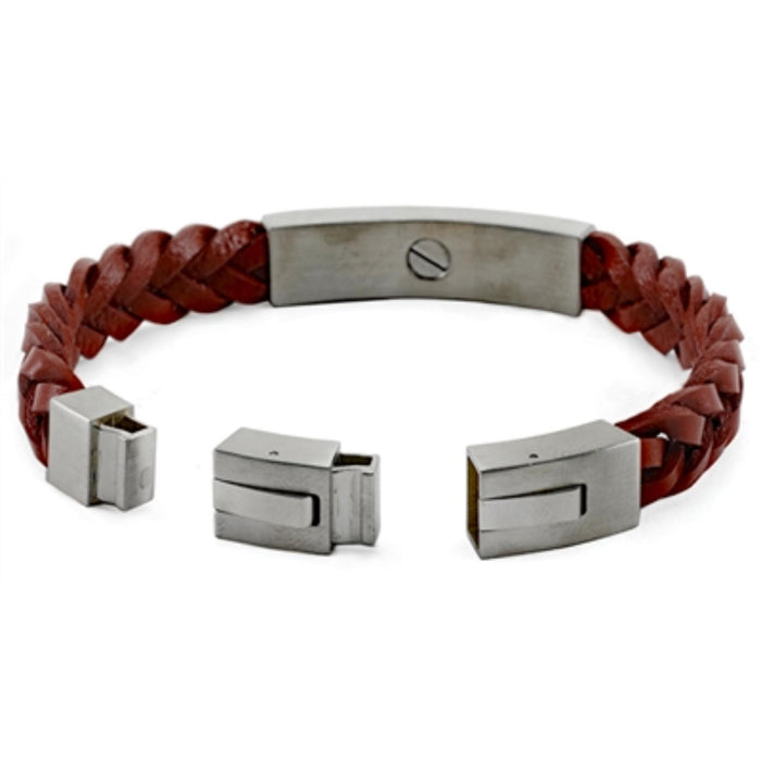 LEATHER CREMATION BRACELET-PEWTER & BROWN