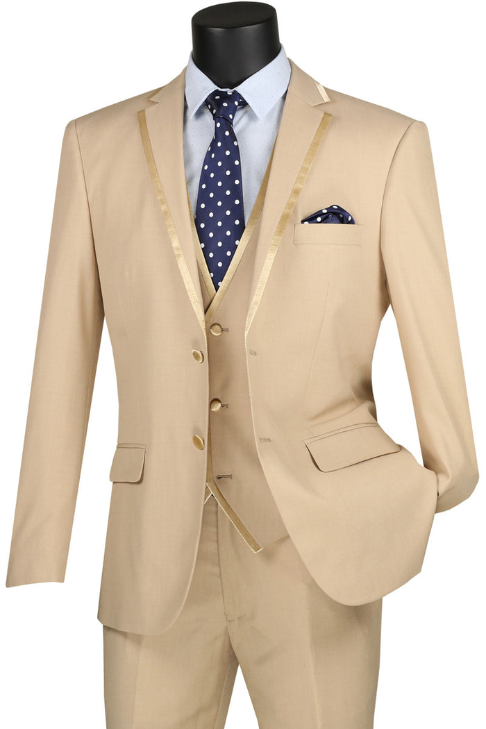 Beige slim fit 3 piece men's tuxedo