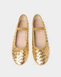 Leonie Gold Woven Ballet Flat in metallic gold woven leather.