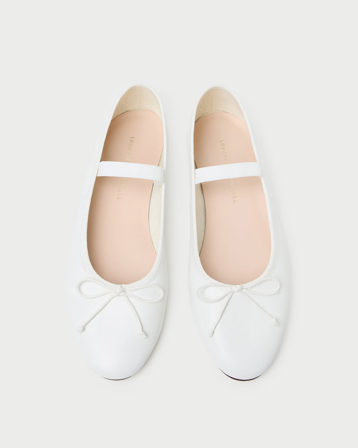 Leonie Ivory Leather Ballet Flat in ivory cream leather.
