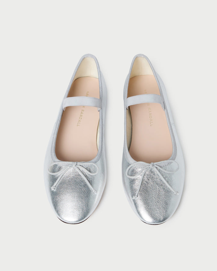 Leonie Silver Leather Ballet Flat in metallic silver leather.