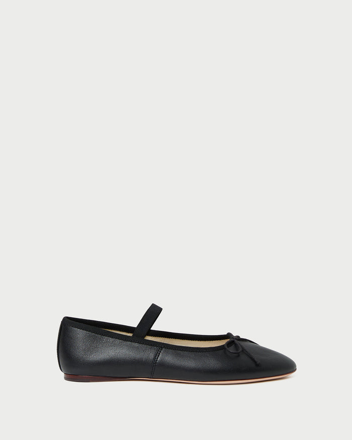 Leonie Black Leather Ballet Flat in black leather.