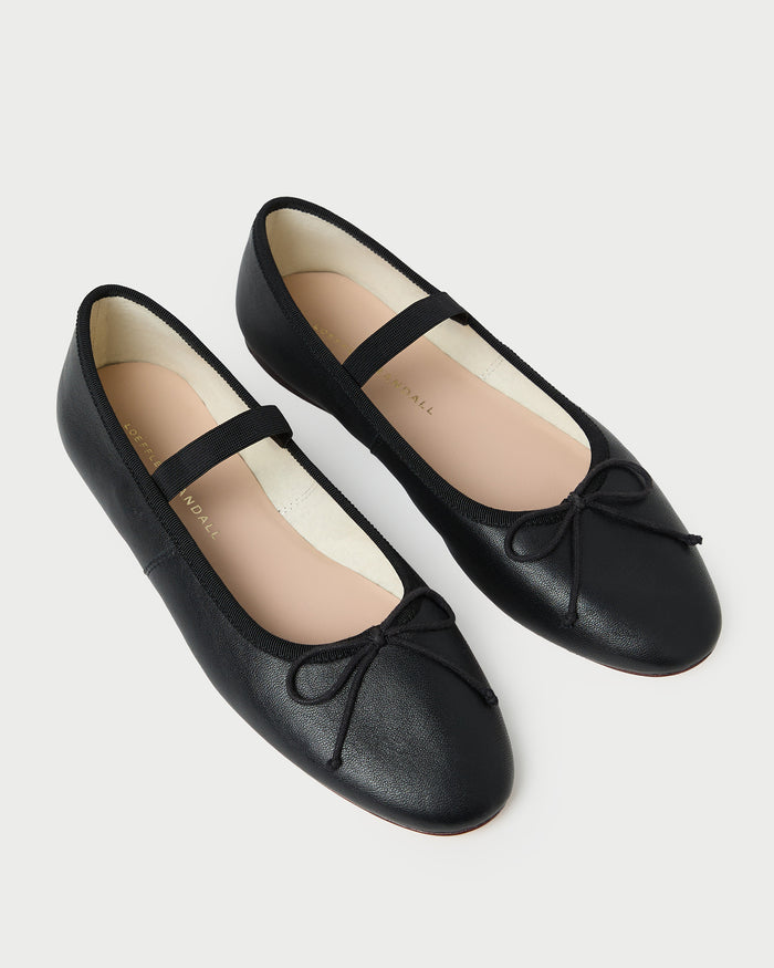 Leonie Black Leather Ballet Flat in black leather.