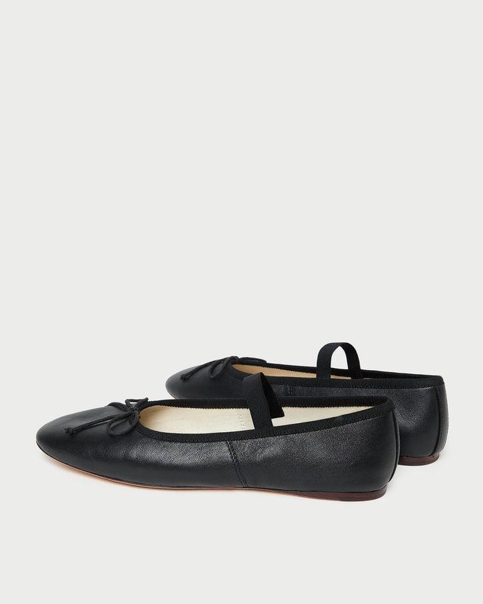 Leonie Black Leather Ballet Flat in black leather.