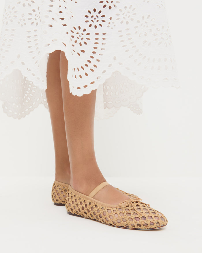 Leonie Brown Crochet Ballet Flat in brown crochet raffia.