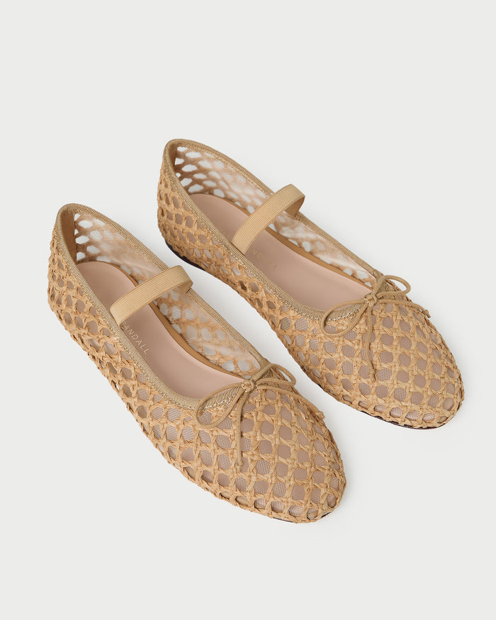 Leonie Brown Crochet Ballet Flat in brown crochet raffia.