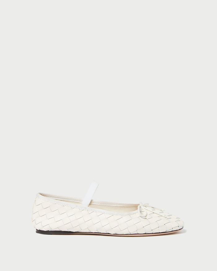Leonie Cream Woven Ballet Flat in cream woven leather.