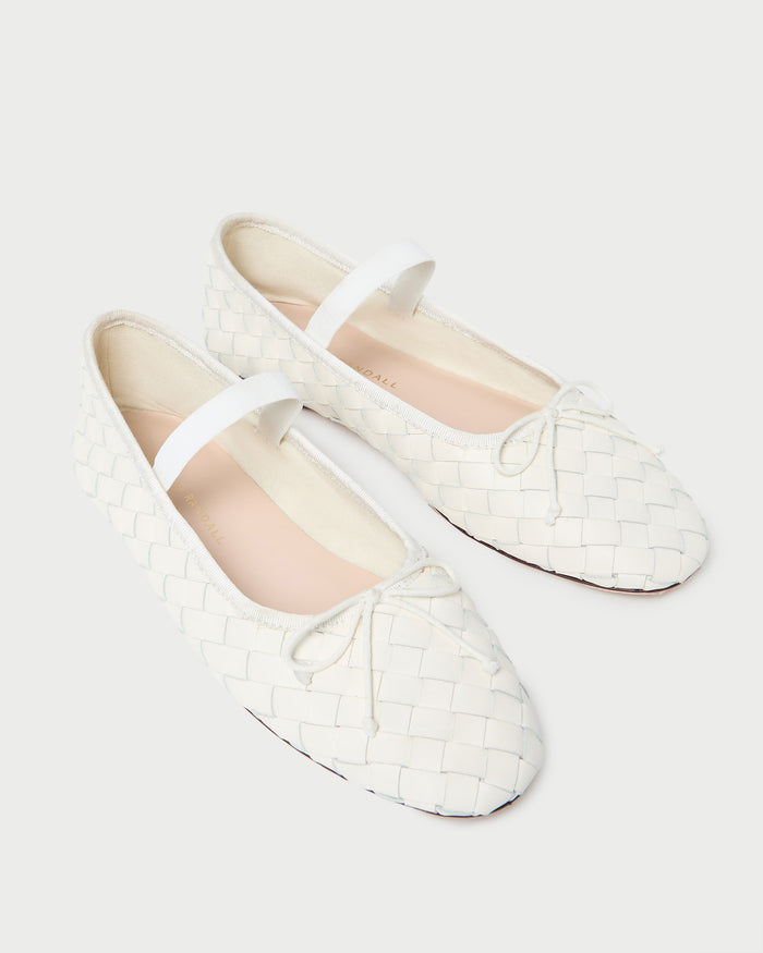 Leonie Cream Woven Ballet Flat in cream woven leather.
