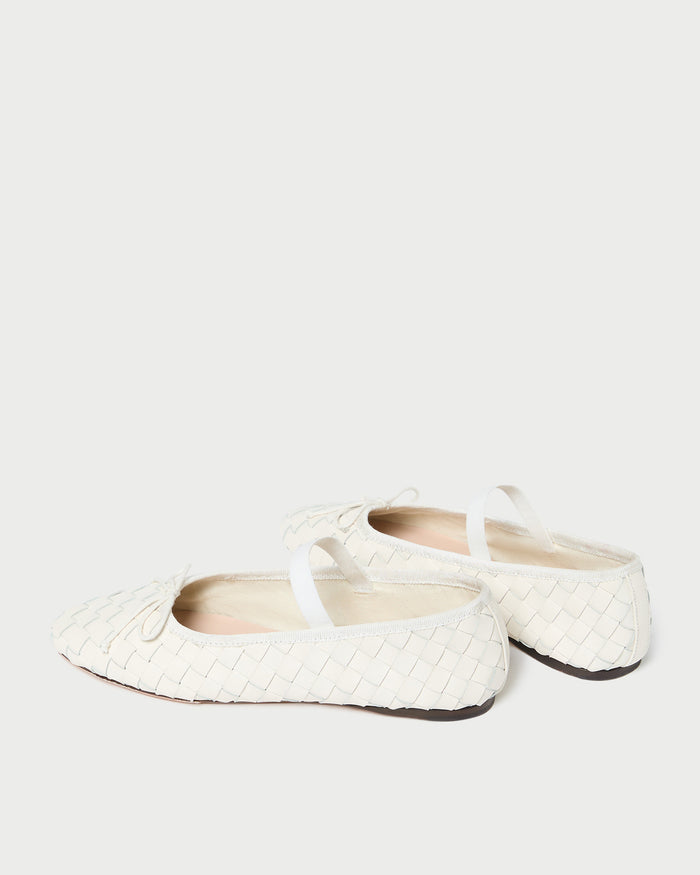 Leonie Cream Woven Ballet Flat in cream woven leather.