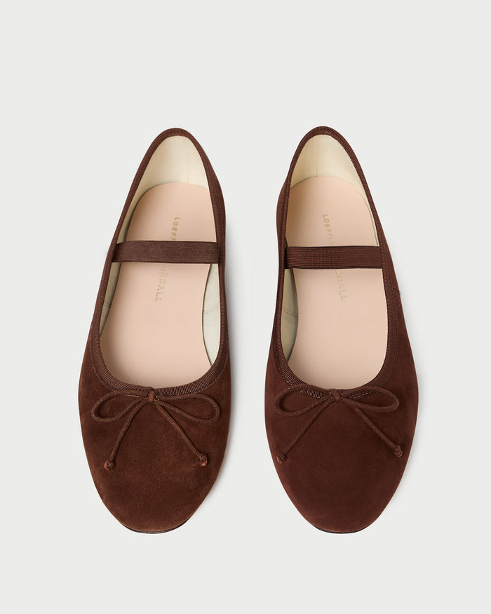 Leonie Espresso Suede Ballet Flat in espresso brown suede.