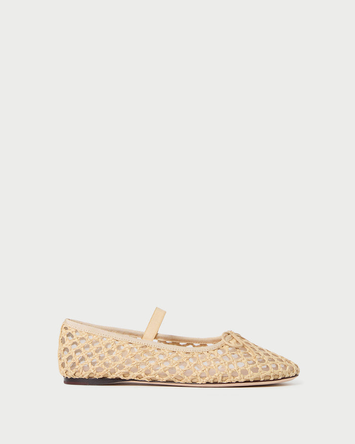 Leonie Natural Crochet Ballet Flat in natural crochet raffia.