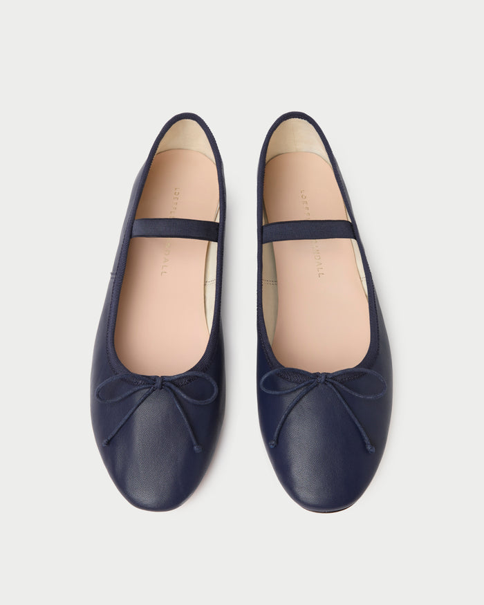 Leonie Navy Leather Ballet Flat in navy blue leather.