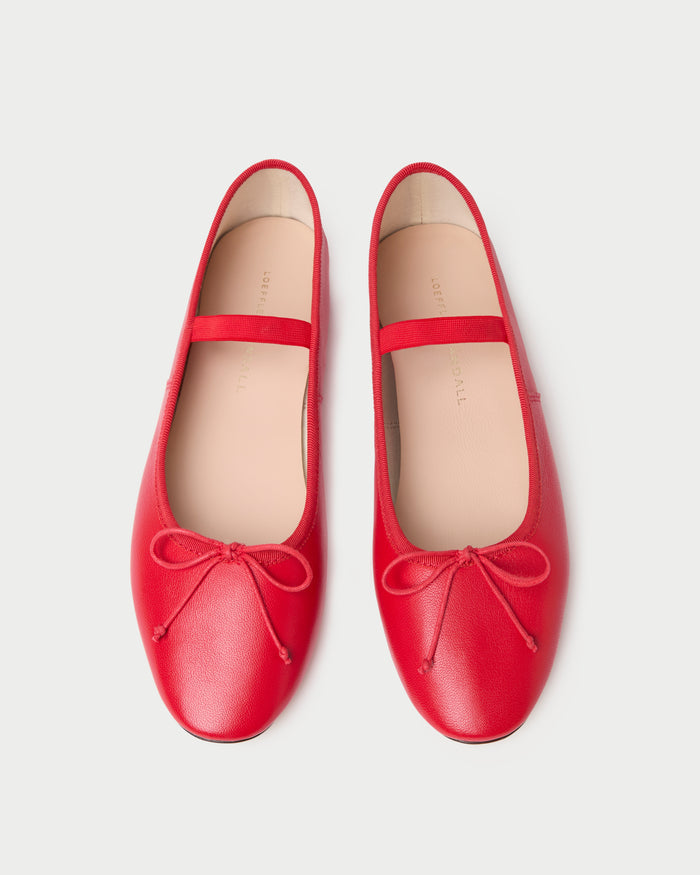 Leonie Red Leather Ballet Flat in red leather.