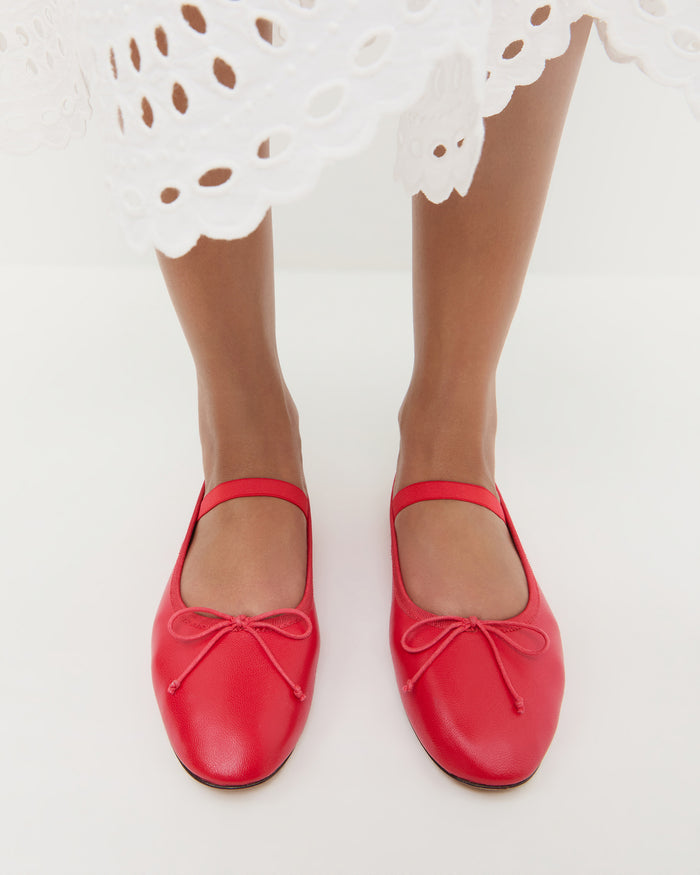 Leonie Red Leather Ballet Flat in red leather.