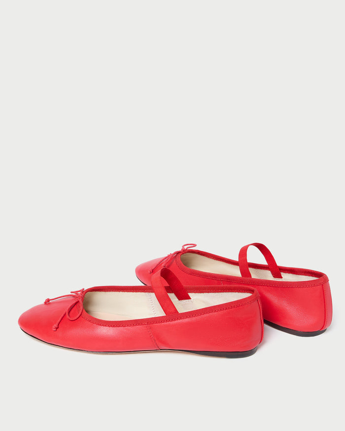 Leonie Red Leather Ballet Flat in red leather.