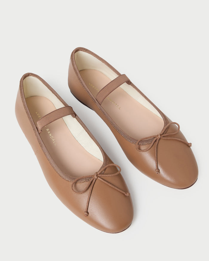 Leonie Safari Leather Ballet Flat in safari tan leather.