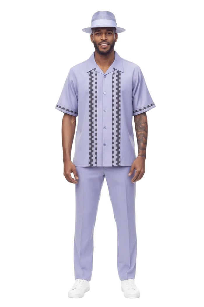 Lilac tonal panel men's short sleeve walking suit