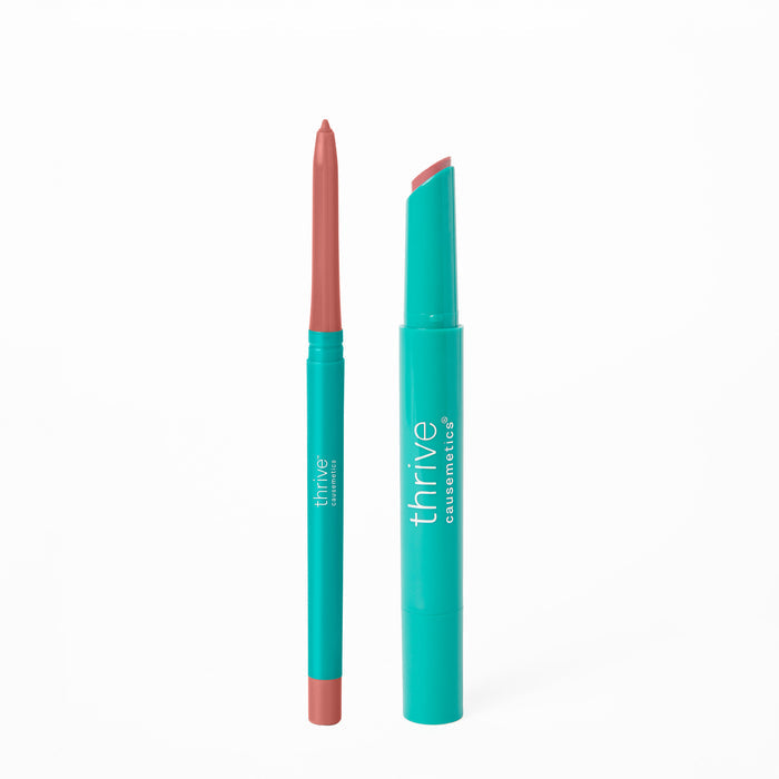 A lip liner and a lip gloss pencil on a white background.