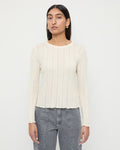 Lolo Pointelle Long-Sleeve Tee in cream pointelle fabric and Molly Workwear Jean in grey denim.