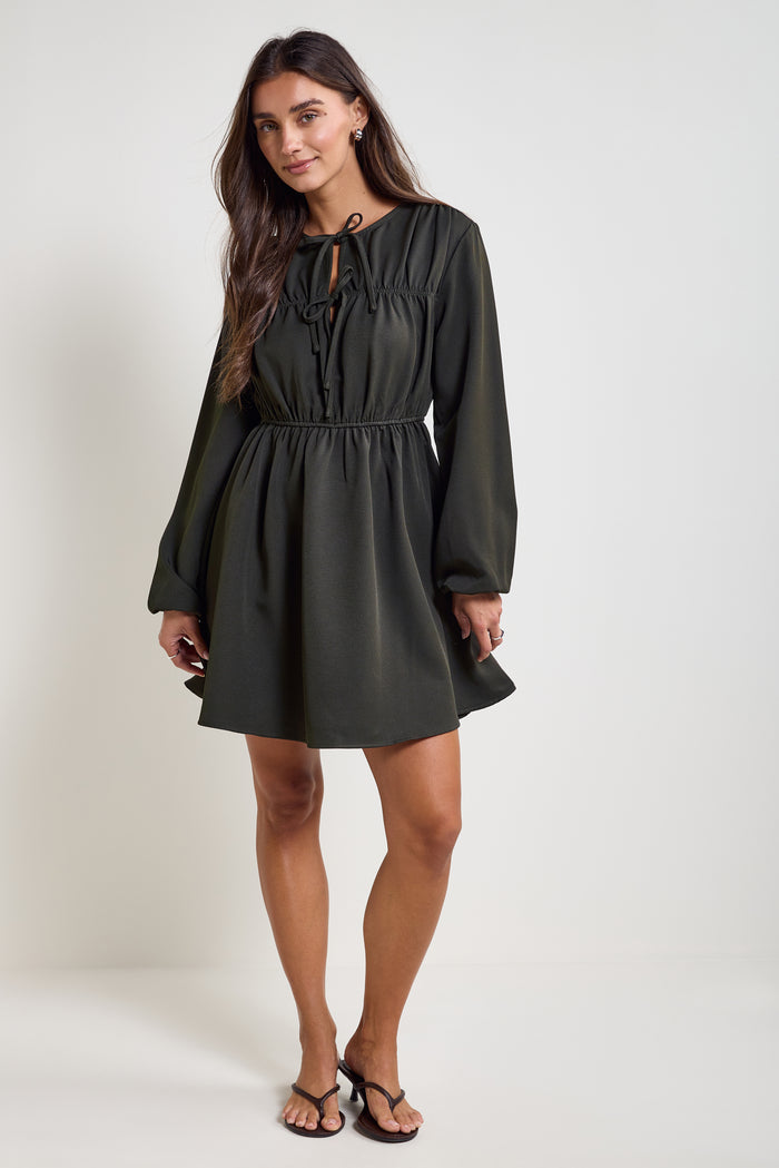Loose-fitting Pleated Twill Dress - 2241