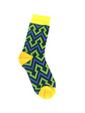 Blue and green geometric pattern men's crew socks