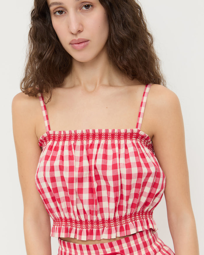 Maggie Camisole in red gingham cotton.