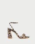 Malia Leopard Curved-Heel Sandal in leopard print jersey.