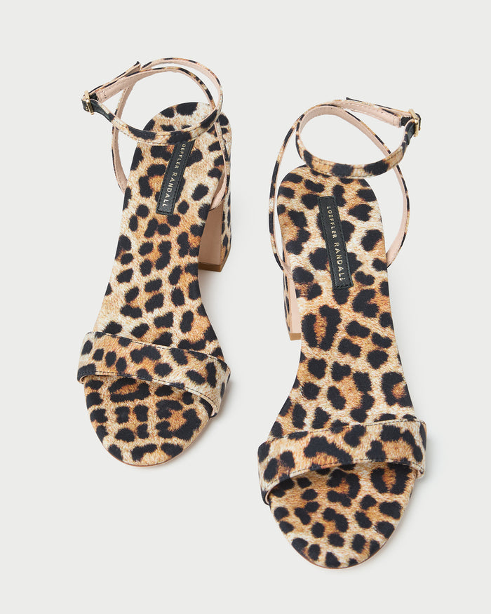 Malia Leopard Curved-Heel Sandal in leopard print jersey.