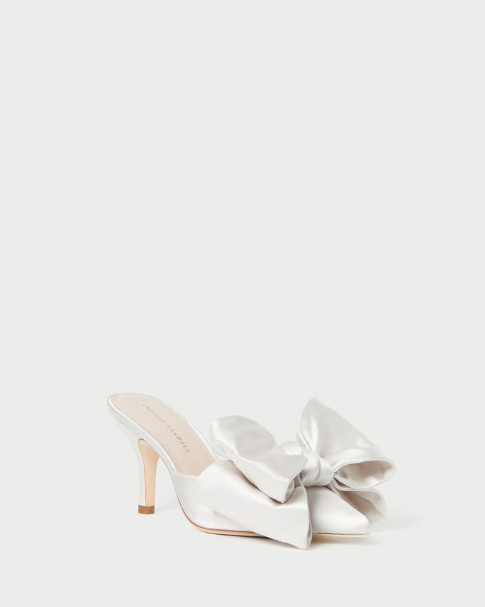 Margot Cream Satin Bow Mule in cream satin