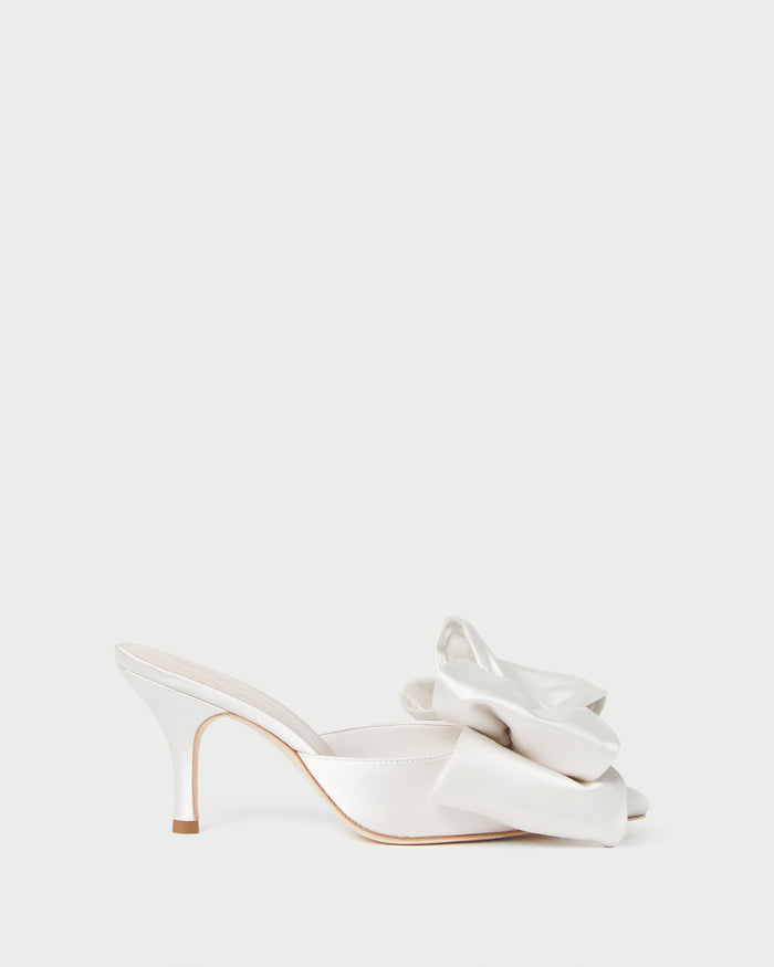 Margot Cream Satin Bow Mule in cream satin