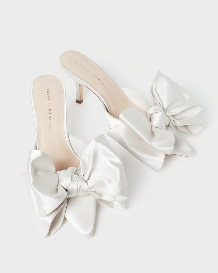 Margot Cream Satin Bow Mule in cream satin