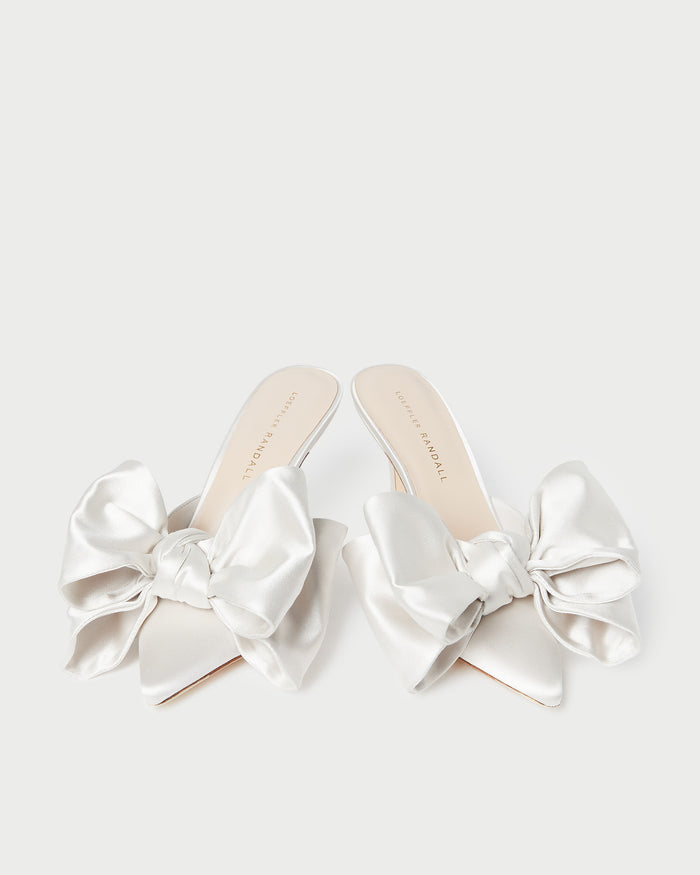 Margot Cream Satin Bow Mule in cream satin