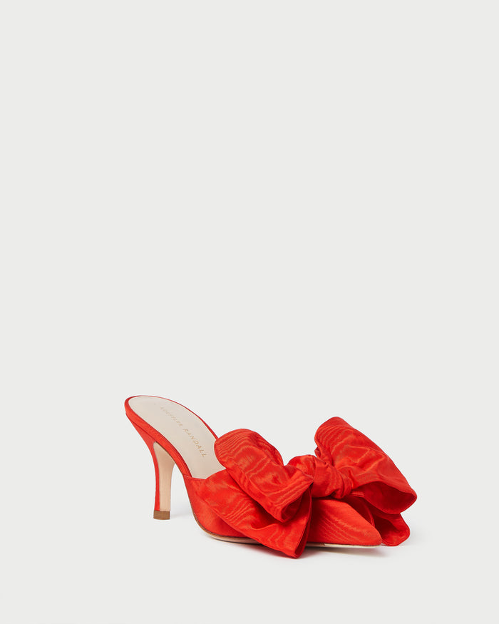 Margot Red Moiré Bow Mule in red moiré.