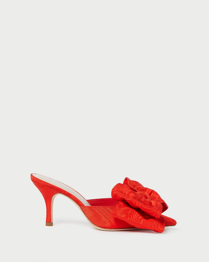 Margot Red Moiré Bow Mule in red moiré.