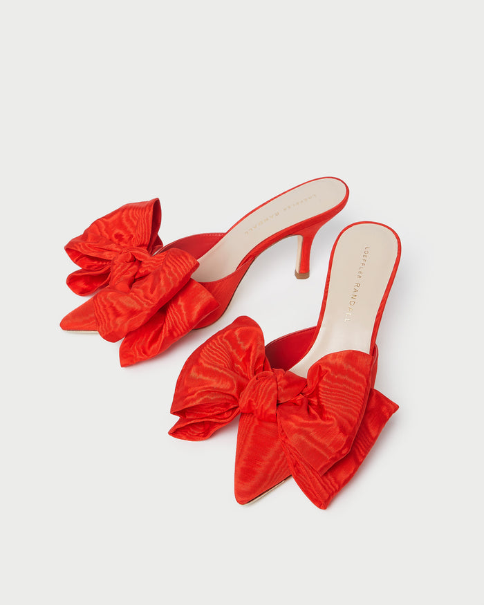 Margot Red Moiré Bow Mule in red moiré.