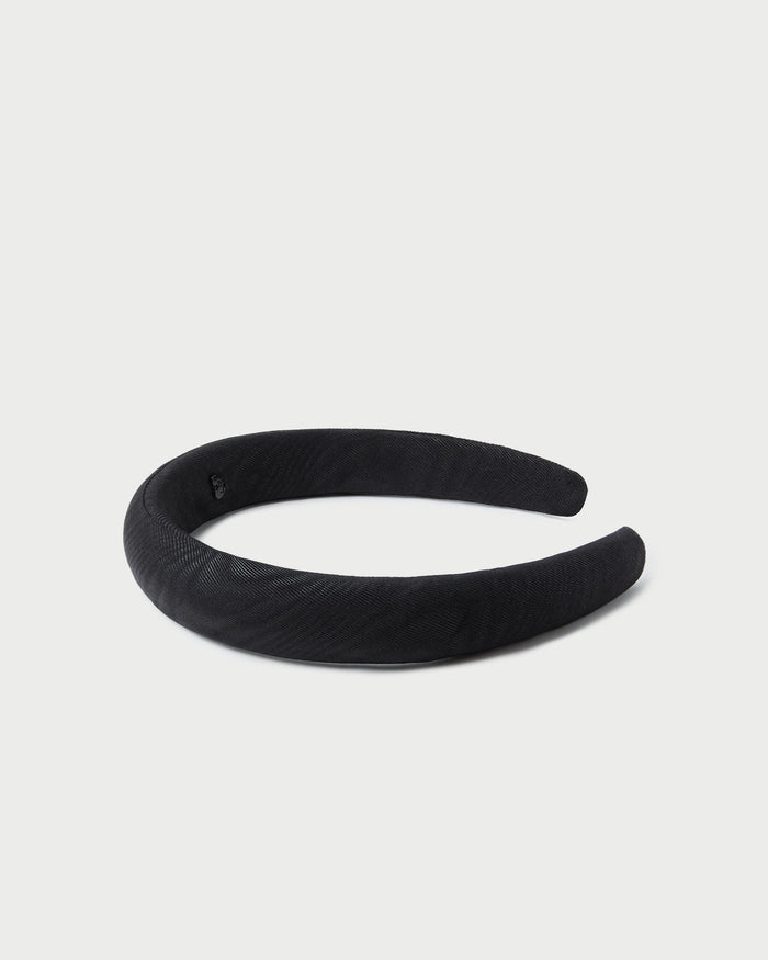 Marina Black Moiré Puffy Headband in black moiré fabric.
