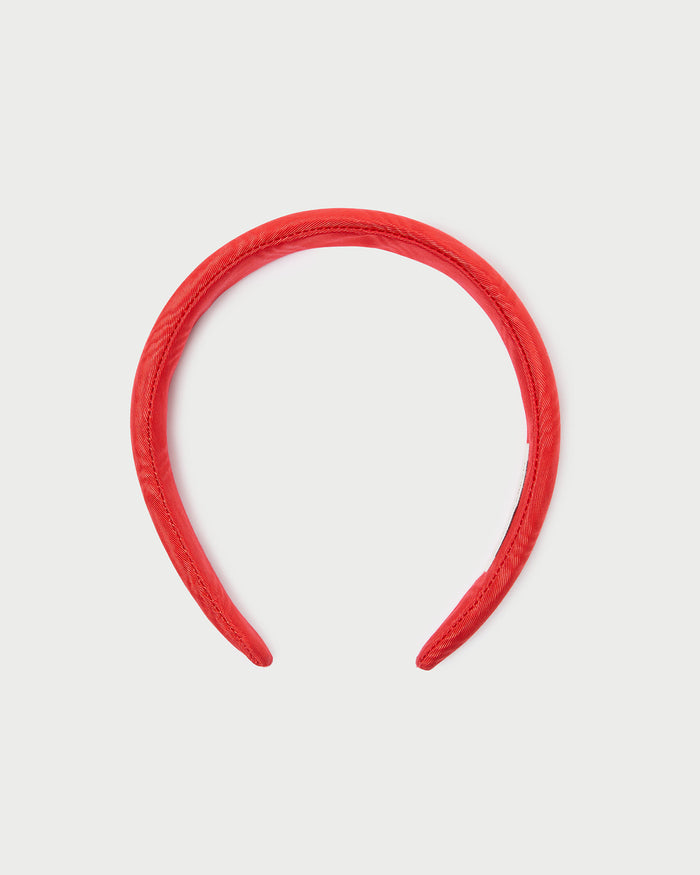Marina Red Moiré Puffy Headband in red moiré fabric.