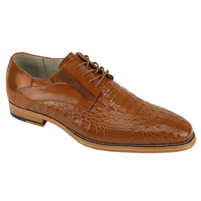 Tan alligator texture Oxford dress shoes