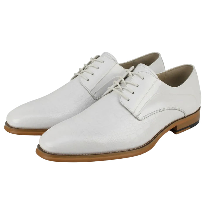 White leather shoes with brown soles on a white background