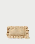 Mavis Natural Raffia Ruffle Clutch in natural raffia.