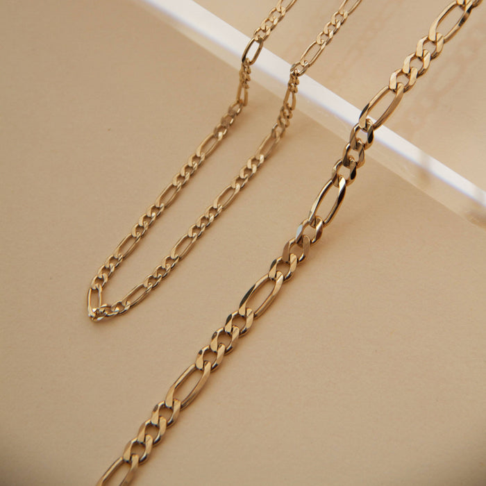 Flatlay Model. Close up of two chain necklaces on neutral background
