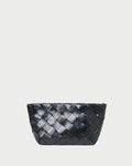 Melina Black Woven Leather Clutch in black woven leather.